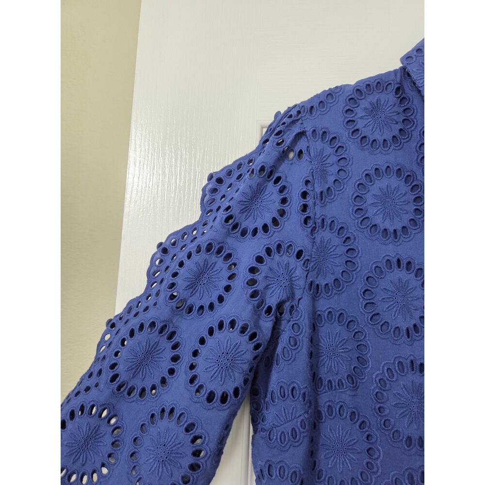 Figue Isabella Blue Eyelet Embroidered Cutout Sleeves Boho Mini Dress, Size XL - Picture 5 of 16